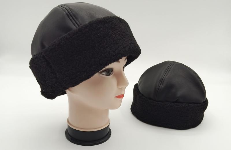 ブラックフェイクレザー×シェルパフリースバンド ユニセックス冬用ビーニー帽 - B2B direct from factory China