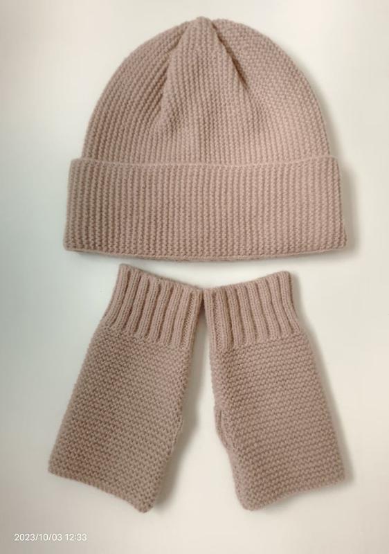 ブラッシュピンクのチャンキーニットビーニー帽と指なしグローブのギフトセット - custom color & size accepted