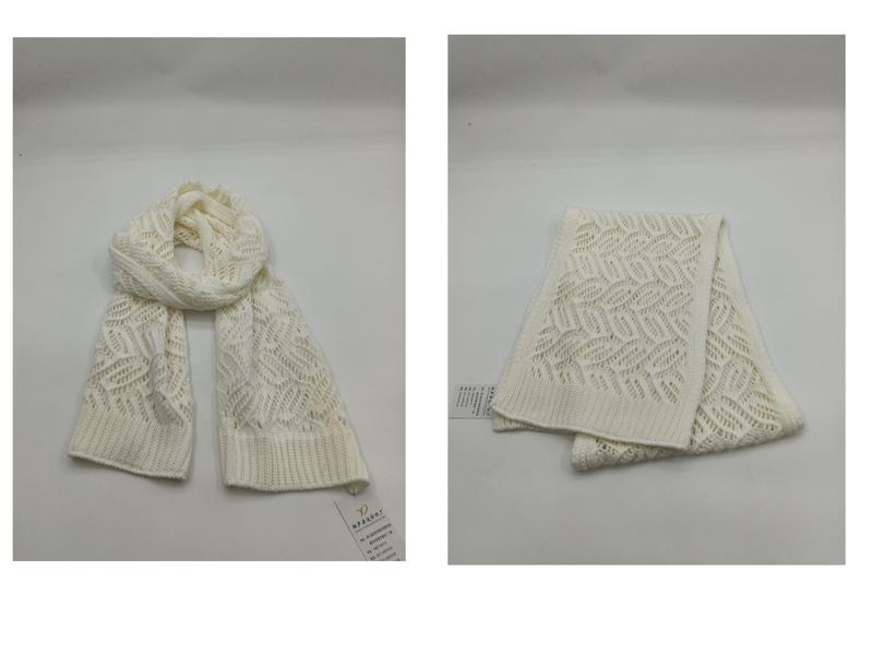 クリーム色のオープンニットスカーフ、幾何学的なポワンテルパターン、冬用ふんわり素材 - bulk scarf supplier Japan