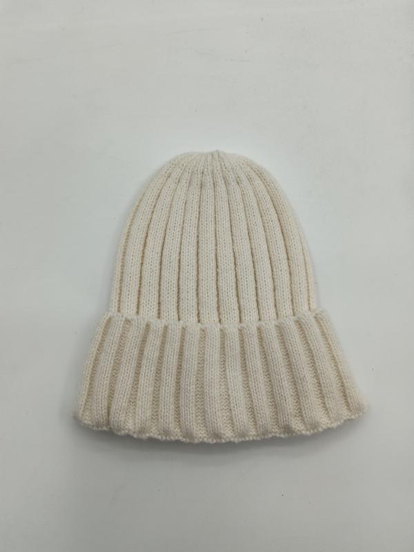 クリーム色リブニットビーニー帽、折り返しカフブリム付き冬用ニット帽 - bulk scarf supplier Japan