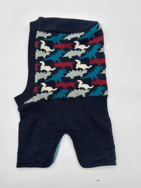 Gilet maglione per cani in maglia blu navy con motivo astratto intarsia multicolore raffigurante uccelli in teal, bordeaux e bianco. Capo in tricot lavorato a maglia, ideale per cani di taglia piccola, dal design elegante e colorato. - minimum order