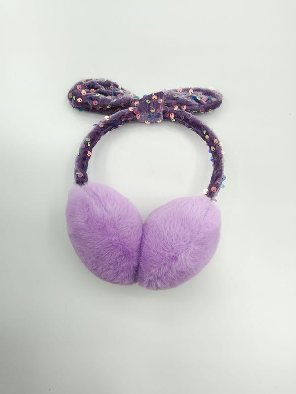 ラベンダーフェイクファー耳あて付き、ダークパープルスパンコールリボンヘッドバンド、キッズ用 - wholesale fashion accessories