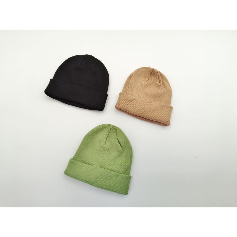 リブニット折り返しビーニー帽3点セット（ブラック・タン・セージグリーン） - retail buyer inquiry welcome
