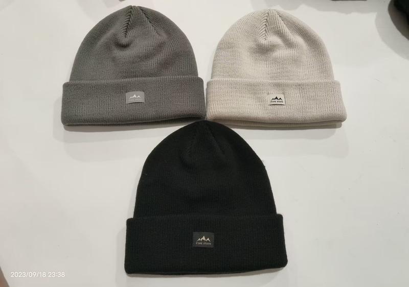 リブニットカフ折り返しビーニー3点セット｜ブラック・グレー・クリーム卸売 - winter accessories wholesaler
